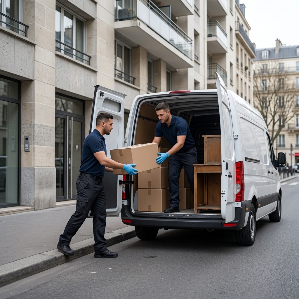 Débarras et chargement de cartons dans un utilitaire en Île-de-France