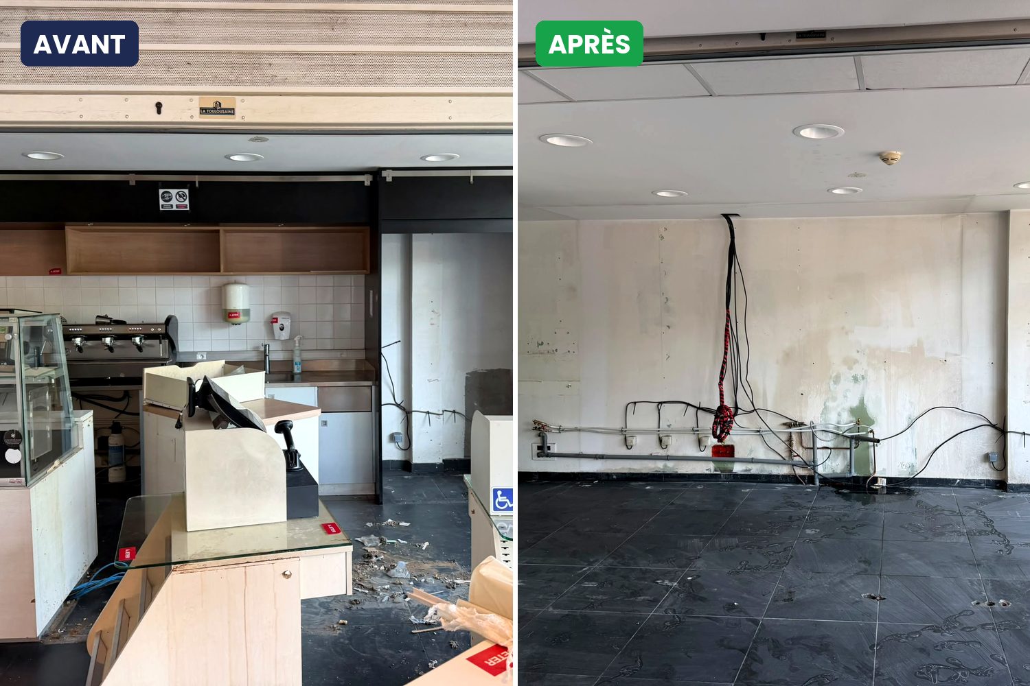 Avant / après débarras d'une cafétéria d'entreprise